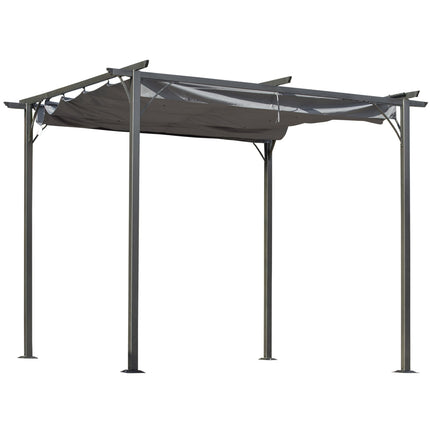 Pergola ūdensizturīga dārza lapene 3 x 3 m terases nojume ar bīdāmu jumtu, UV aizsardzība dārzam, metāls, melna + pelēka