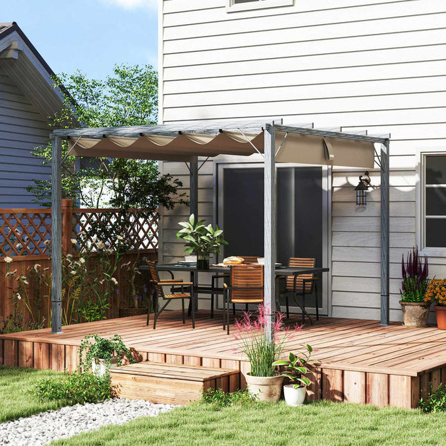 Pergola aptuveni 3x3m dārza paviljons ar magnētisko paliktni, terases jumts no alumīnija, dārza paviljons ar regulējamu jumtu, brīvi stāvošs, UV aizsardzība 30+, terasei un dārzam, pelēks