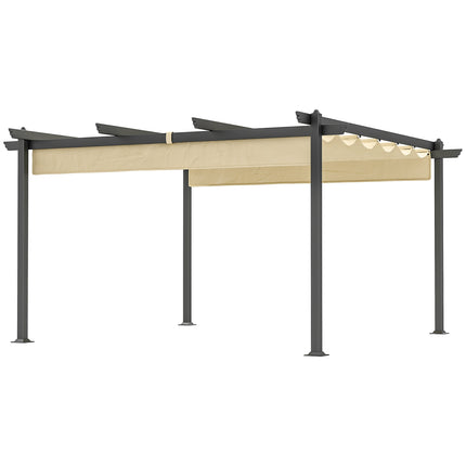 Pergola aptuveni 4x4m dārza paviljons, terases jumts no alumīnija, dārza paviljons ar regulējamu jumtu, brīvi stāvošs, saules aizsardzība terasei un dārzam, bēšs