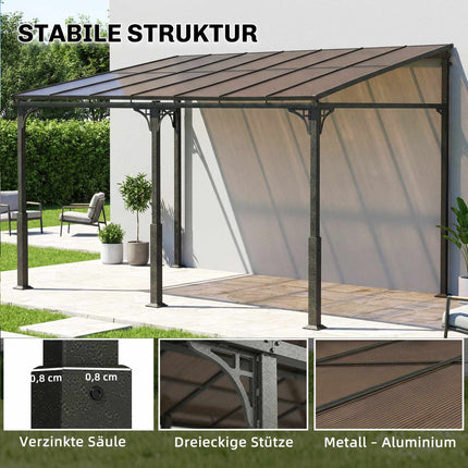 Pergola ar polikarbonāta jumtu, metāla rāmis, 400x300 cm
