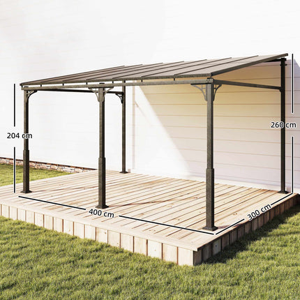Pergola ar polikarbonāta jumtu, metāla rāmis, 400x300 cm