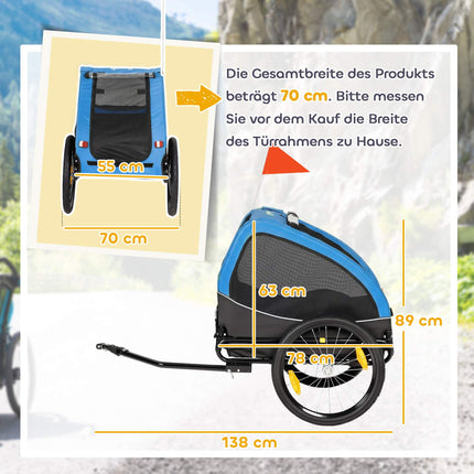 Mājdzīvnieku velosipēda piekabe, 20" riteņi, sieta logi, zila/melna