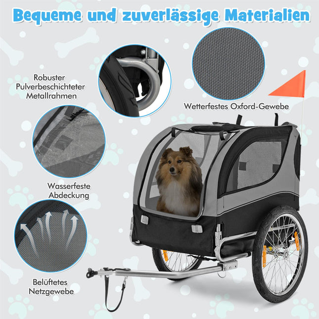 Mājdzīvnieku velosipēda piekabe, salokāma, 40 kg celtspēja, pelēka