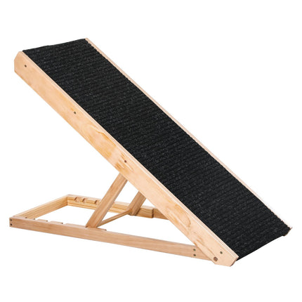 Regulējama mājdzīvnieku rampa suņiem ar neslīdošu paklāju, priedes koks, poliesters, 90x40x61 cm