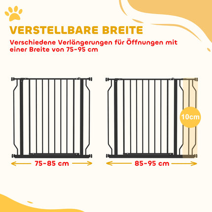 Mājdzīvnieku drošības vārtiņi, regulējami 75-95 cm, tērauds/ABS, melni