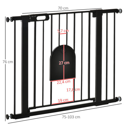 Mājdzīvnieku drošības vārtiņi, tērauda, ​​regulējami 75-103 cm, melni