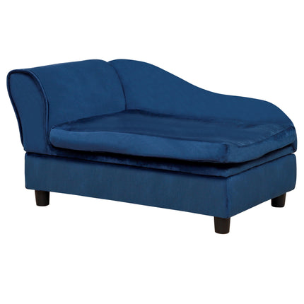 Pet Sofa with Storage and Removable Cushion, Plush Cover, Up to 15 kg, Blue