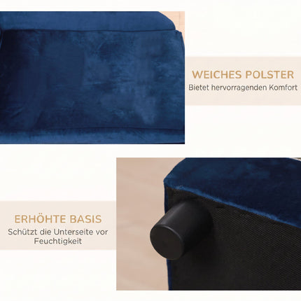 Pet Sofa with Storage and Removable Cushion, Plush Cover, Up to 15 kg, Blue