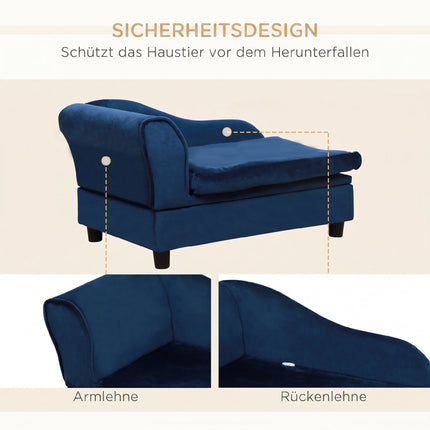 Pet Sofa with Storage and Removable Cushion, Plush Cover, Up to 15 kg, Blue