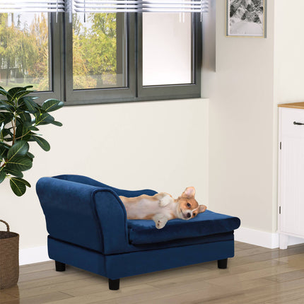 Pet Sofa with Storage and Removable Cushion, Plush Cover, Up to 15 kg, Blue