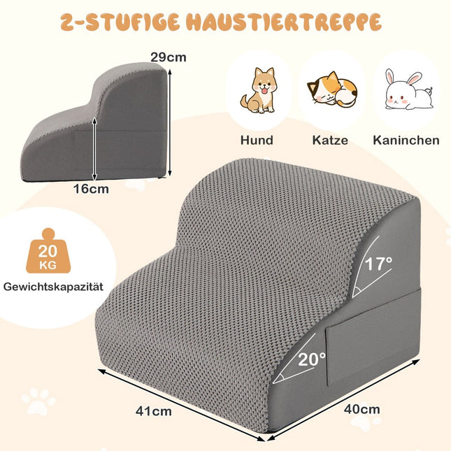 Mājdzīvnieku kāpnes, 2 pakāpienu putas, neslīdošas, 20 kg celtspēja, pelēkas
