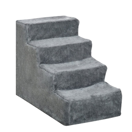 Mājdzīvnieku kāpnes, 4 pakāpieni, suņu rampa ar noņemamu pārsegu, kaķu kāpnes, skaidu plāksne, plīša krāsa, pelēka, 60x35x44 cm