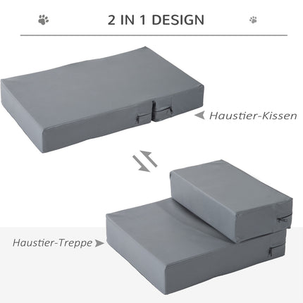 Mājdzīvnieku kāpnes, salokāms divpakāpju mājdzīvnieku apakšklājs kaķiem un suņiem, pelēks, garums 45 cm, platums 39 cm, augstums 20 cm