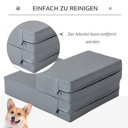 Mājdzīvnieku kāpnes, salokāms divpakāpju mājdzīvnieku apakšklājs kaķiem un suņiem, pelēks, garums 45 cm, platums 39 cm, augstums 20 cm