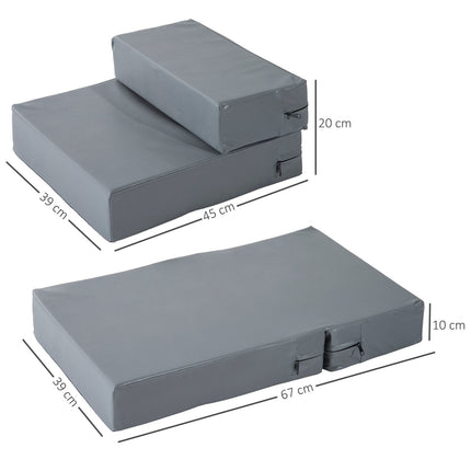 Mājdzīvnieku kāpnes, salokāms divpakāpju mājdzīvnieku apakšklājs kaķiem un suņiem, pelēks, garums 45 cm, platums 39 cm, augstums 20 cm