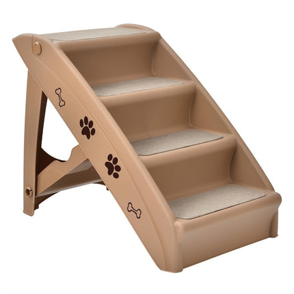 Pet Stairs with 4 Steps Portable Climbing Ladder Safe Dog Ramp 62.5 x 38 x 49cm Brown