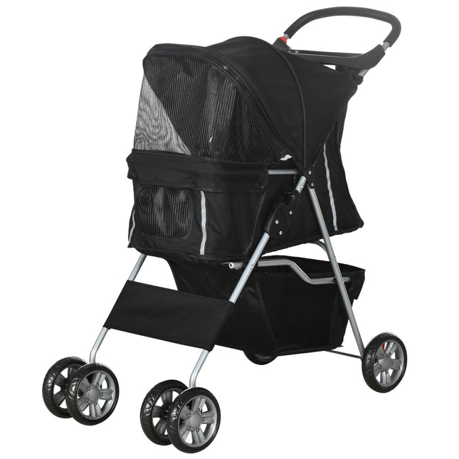 Mājdzīvnieku ratiņi maziem suņiem, salokāmi, melni, celtspēja 10 kg