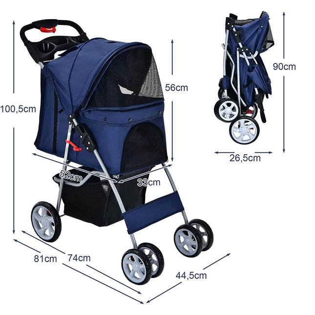 Mājdzīvnieku ratiņi maziem mājdzīvniekiem, salokāmi, 15 kg celtspēja