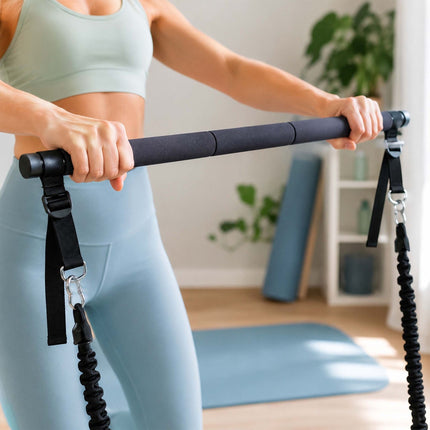 Pilates Bar Kit with 4 Resistance Bands and Door Anchor, 30–160 lbs, Purple