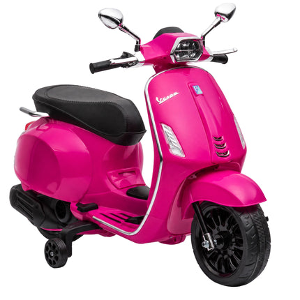 Rozā bērnu elektriskais Vespa motocikls ar mūziku un gaismām