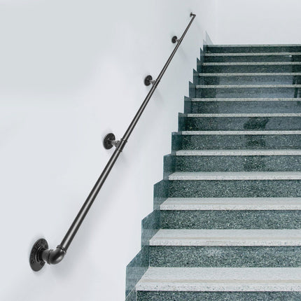 Pipe Stair Handrail, 13 ft Carbon Steel Wall-Mount, Black