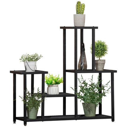 Augu plaukts ar 4 līmeņiem, daudzlīmeņu ziedu plaukts, augu statīvs dārzam, balkonam, metāls, melns, 91x25x83 cm