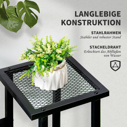 Augu plaukts ar 4 līmeņiem, daudzlīmeņu ziedu plaukts, augu statīvs dārzam, balkonam, metāls, melns, 91x25x83 cm