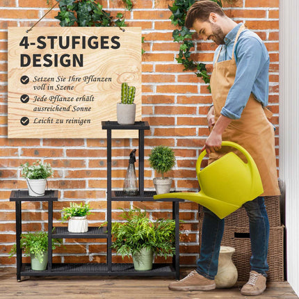 Augu plaukts ar 4 līmeņiem, daudzlīmeņu ziedu plaukts, augu statīvs dārzam, balkonam, metāls, melns, 91x25x83 cm