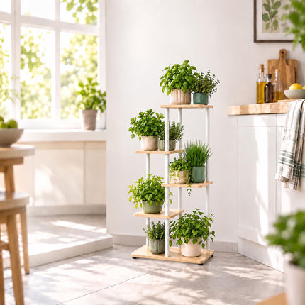 Plant Stand with 5 Square Shelves, Iron and MDF – White, 107 cm High