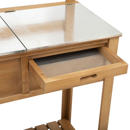 Outdoor planter table, weather resistant galvanized worktop