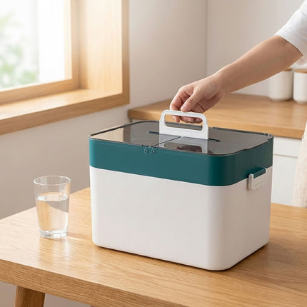 Plastmasas zāļu uzglabāšanas kaste, 4 nodalījumi, balta
