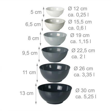 Plastmasas maisīšanas bļodu komplekts, 6 daļas, ligzdošanas dizains