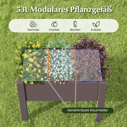 Plastmasas paaugstināta dārza dobe, pašlaistoša, 53L, 76 x 45 x 61 cm, kafijas krāsā