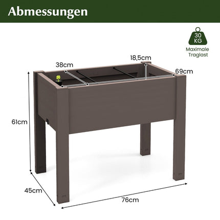 Plastmasas paaugstināta dārza dobe, pašlaistoša, 53L, 76 x 45 x 61 cm, kafijas krāsā