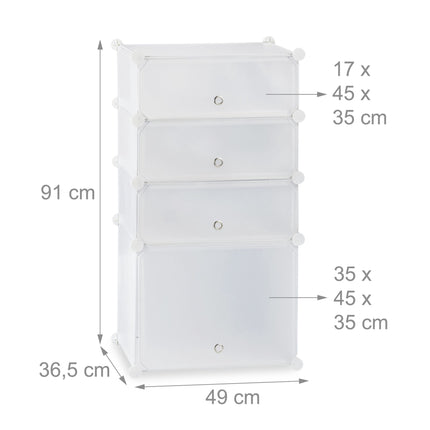 Plastmasas apavu plaukts ar 4 nodalījumiem