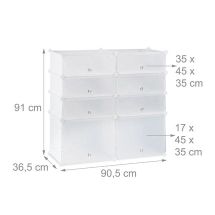 Plastmasas apavu plaukts ar 8 nodalījumiem