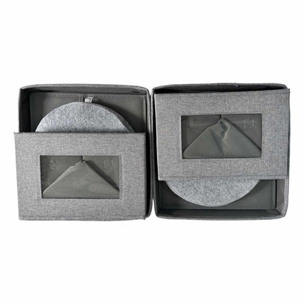 Plate Storage Boxes Set of 2 with 24 Felt Inserts, Grey, 28 cm Plate Diameter