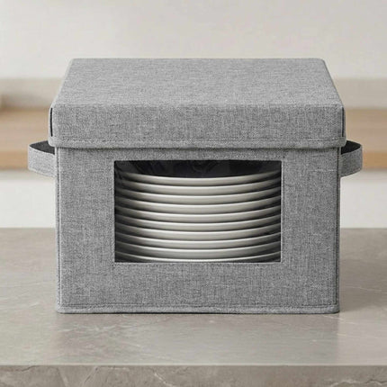 Plate Storage Boxes Set of 2 with 24 Felt Inserts, Grey, 28 cm Plate Diameter