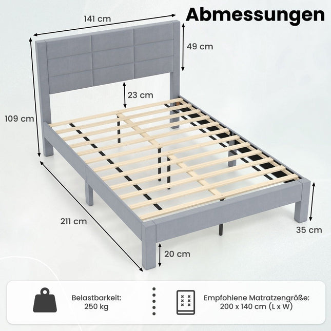 Platformas gultas rāmis 200x140 cm matracim, pelēks samts