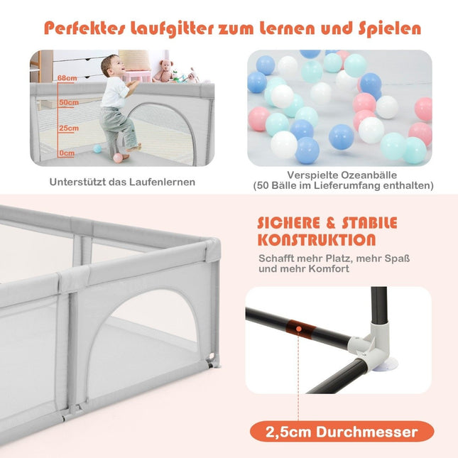 Spēļu telts zīdaiņiem un mazuļiem, rotaļu laukums ar 2 durvīm, pelēks