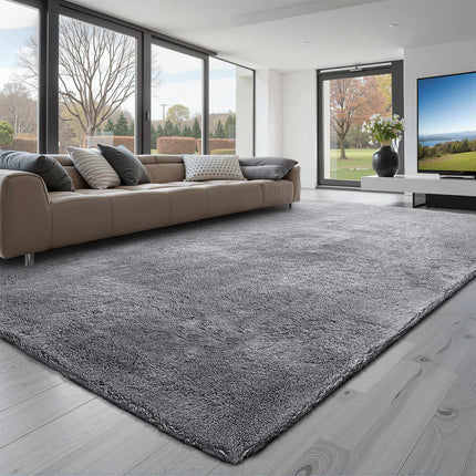 Plush Shag Area Rug, 8x10 ft, Smoke Gray, Non-Slip