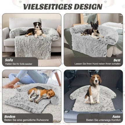 Plīša suņu gulta ar neslīdošu pamatni, noņemamu, mazgājamu pārvalku un mīkstu spilvenu, vidēja izmēra 112 x 101 cm, pelēkbalta