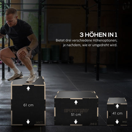 Plyo kaste, 3 augstumi, 61x51x41 cm, melna, celtspēja 120 kg