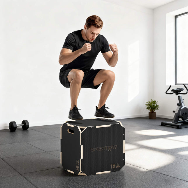 Plyo kaste 3 vienā, koka, 61/51/41 cm, 120 kg, melna