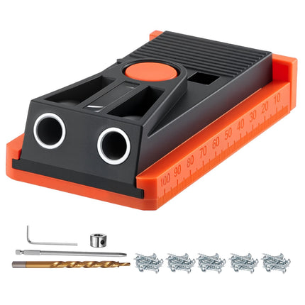 Pocket Hole Jig Kit, Adjustable 1/2–1-1/2 in, Drill Bit, Screws