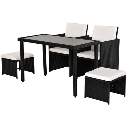 11-piece poly rattan garden dining set with black cushions