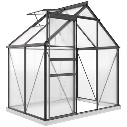 Polycarbonate Greenhouse 192.5 x 131 cm with Gutters, Roof Windows, Grey