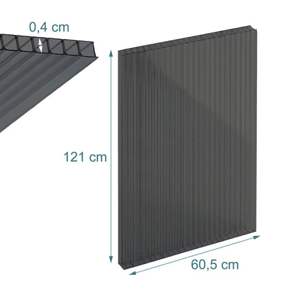 Divsienu polikarbonāta loksnes, 4 mm, 121 x 60,5 cm, 10 gabalu iepakojumā