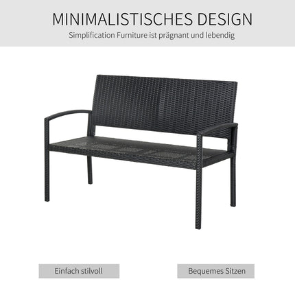 Dārza sols, divvietīgs, polirotans, pīts tērauds, melns, platums 122 x dziļums 60 x augstums 87 cm