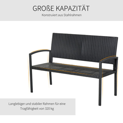 Dārza sols, divvietīgs, polirotans, pīts tērauds, melns, platums 122 x dziļums 60 x augstums 87 cm